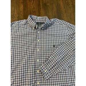 Polo Ralph Lauren 3XLT Plaid Cotton Long Sleeve Button Down Shirt Blue Pony